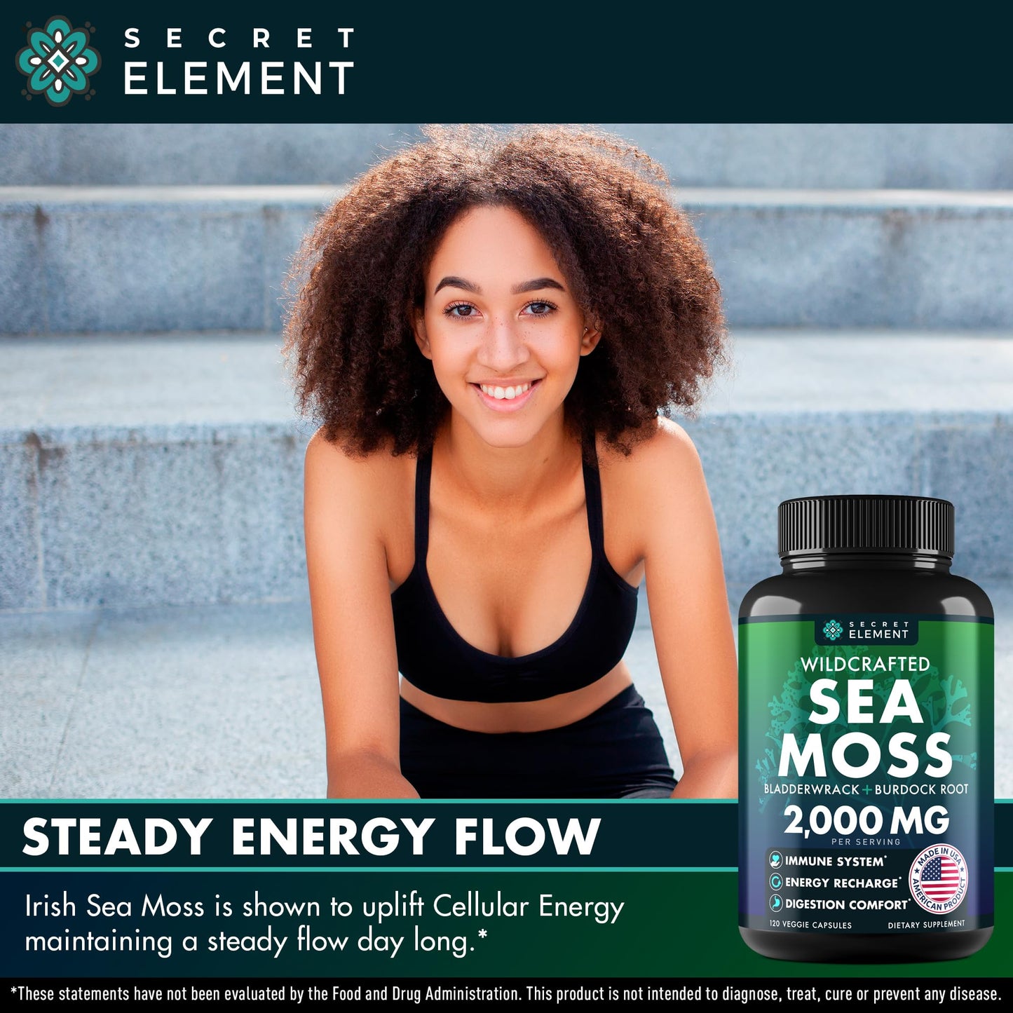 Sea Moss Capsules - Irish Sea Moss Advanced with Burdock Root, Bladderwrack & Muira Puama for Immunity, Gut, & Energy - Superfood Sea Moss Supplements w/Raw Sea Moss Powder - 120 Irish Seamoss Pills