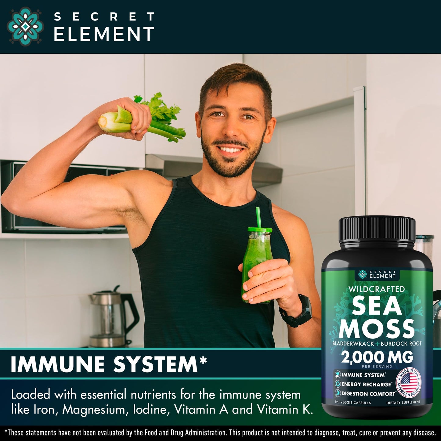 Sea Moss Capsules - Irish Sea Moss Advanced with Burdock Root, Bladderwrack & Muira Puama for Immunity, Gut, & Energy - Superfood Sea Moss Supplements w/Raw Sea Moss Powder - 120 Irish Seamoss Pills