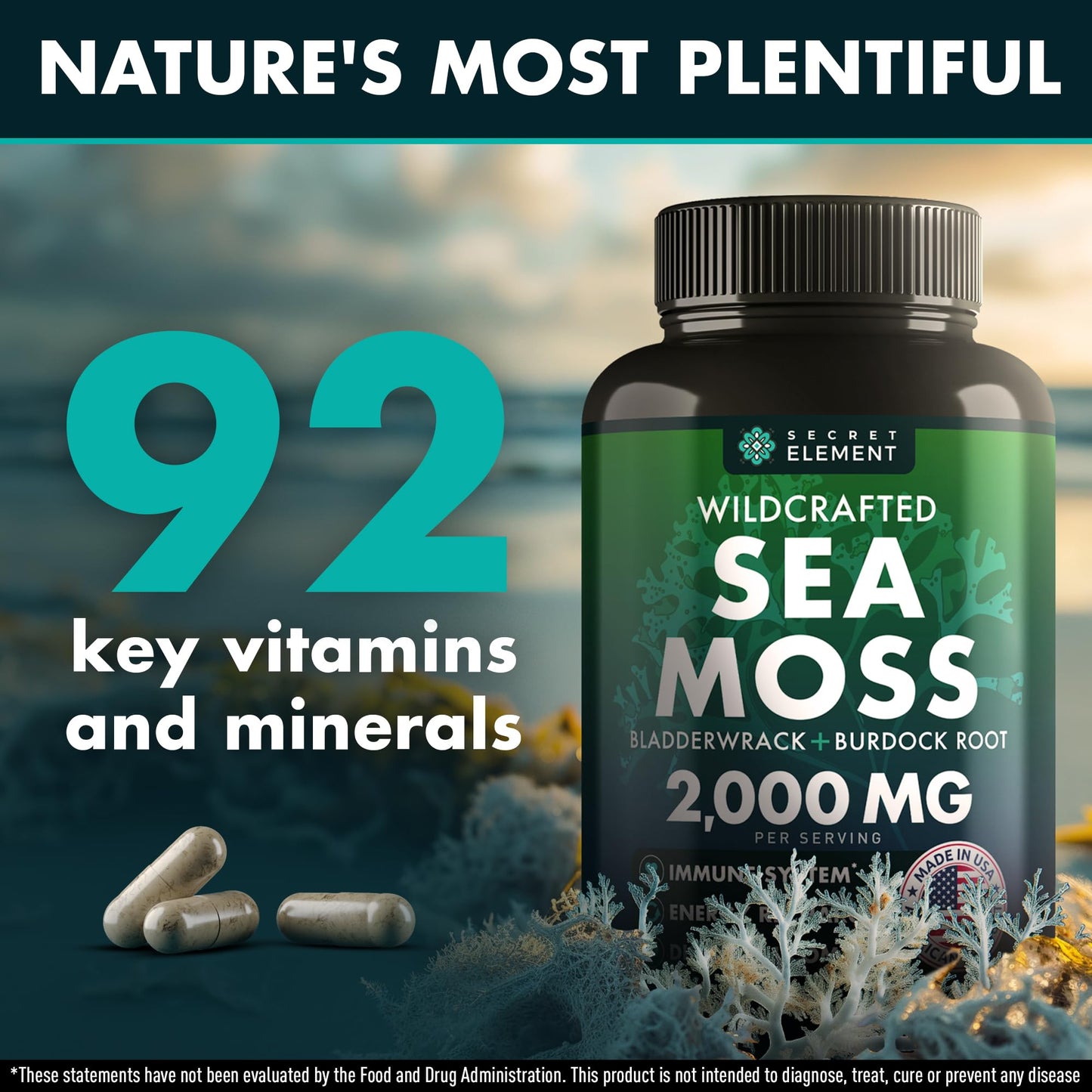 Sea Moss Capsules - Irish Sea Moss Advanced with Burdock Root, Bladderwrack & Muira Puama for Immunity, Gut, & Energy - Superfood Sea Moss Supplements w/Raw Sea Moss Powder - 120 Irish Seamoss Pills