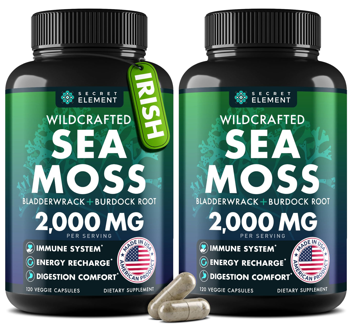 Sea Moss Capsules - Irish Sea Moss Advanced with Burdock Root, Bladderwrack & Muira Puama for Immunity, Gut, & Energy - Superfood Sea Moss Supplements w/Raw Sea Moss Powder - 120 Irish Seamoss Pills